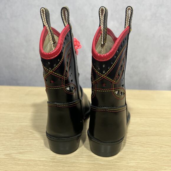 VTG 50's Toddler 7.5 Cowboy Boots by Texas Boot Co. Black Inlay Leather Flowers - Picture 5 of 10